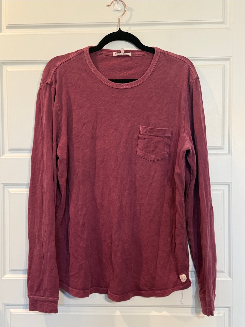 Marine Layer Lassen Heavy Slub Pocket Long Sleeve Tee in plum medium